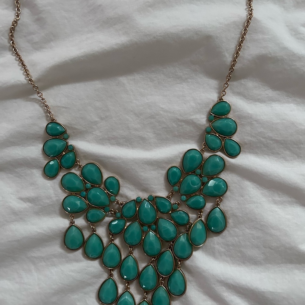 Elegant Gold and aqua retro statement bib Teardrop Necklace - Picture 6 of 6